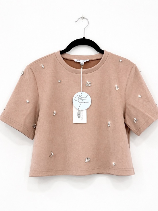 Cloud Ten Tops - NWT Cloud Ten Taupe Faux Suede Rhinestone Jewel Crop Top S